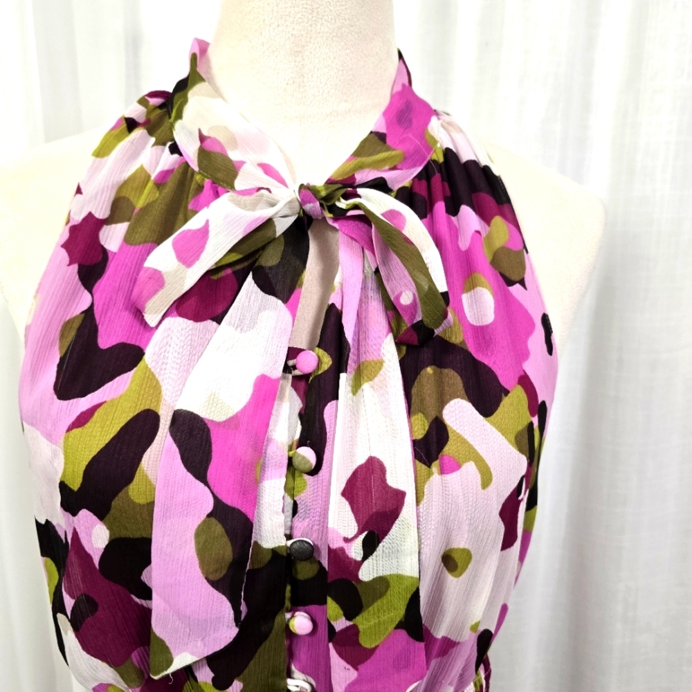 2/$30 Merona Pink &‎ Green Floral Halter Dress Size M Tropical Abstract - Picture 4 of 13